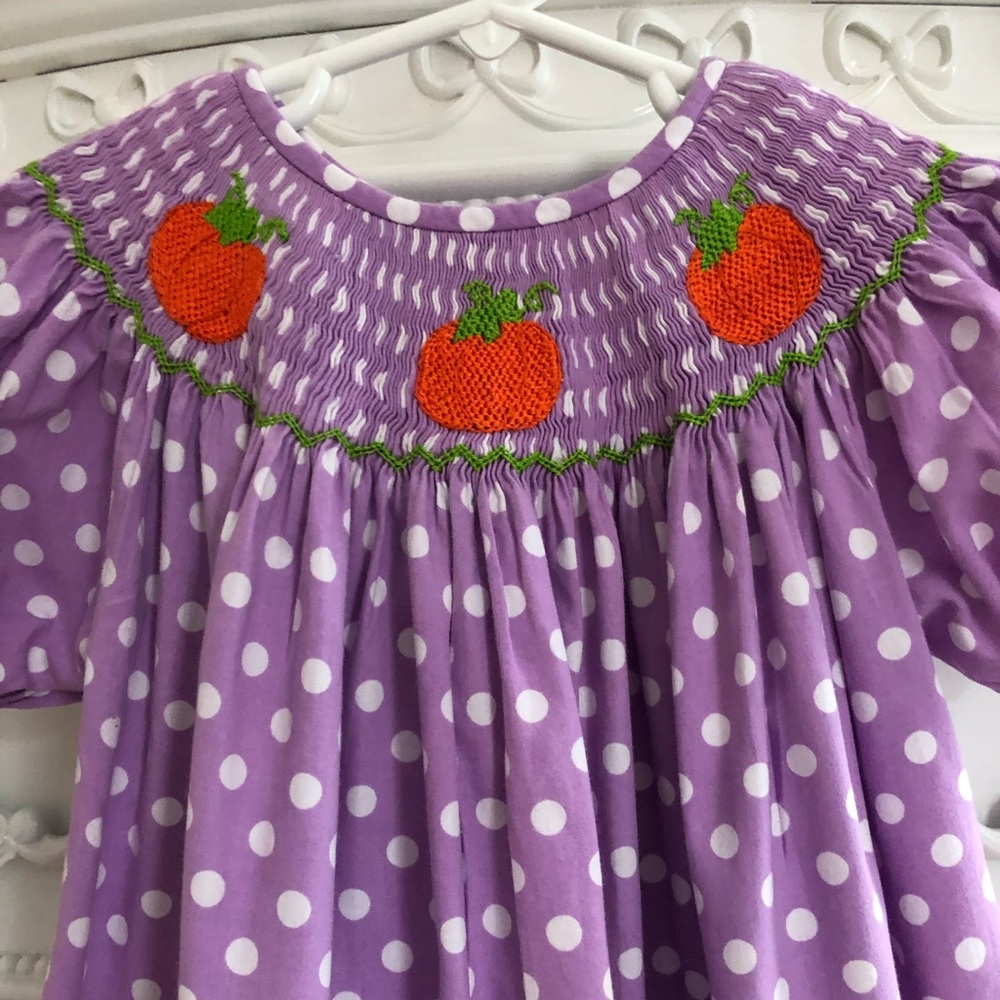 Pumpkin Smocked Or Not Bishop Dress girls 5 thanksgiving